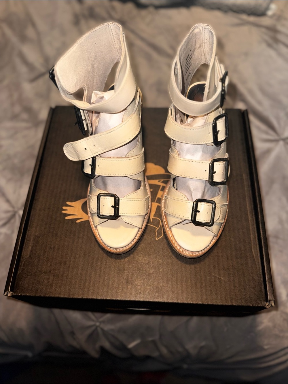 Freebird by Steven Cream Multi-Strap Buckle Block Heels - Picture 2 of 2
